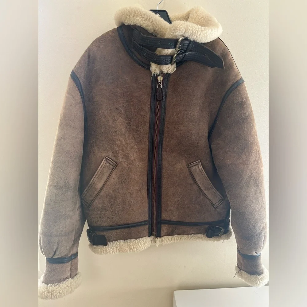Men's Shearling Aviator Jacket - Brown - Picture 2 of 15